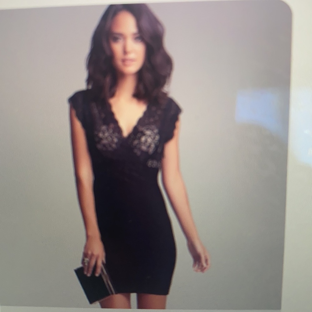 Bebe Bandage Mini Dress, Size Small, Lace Overlay